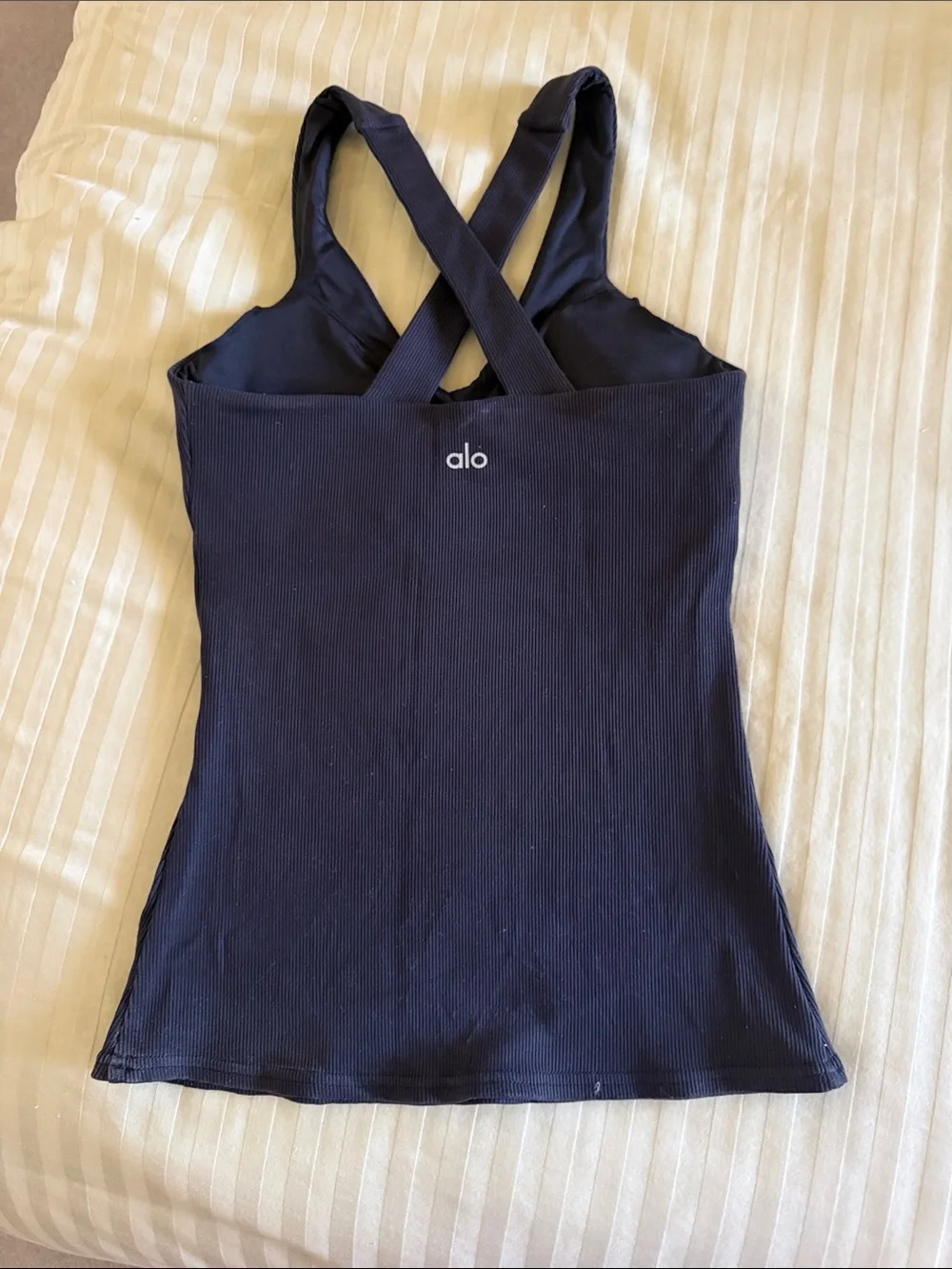 ALO Yoga Black Cross-Back Ribbed Tank